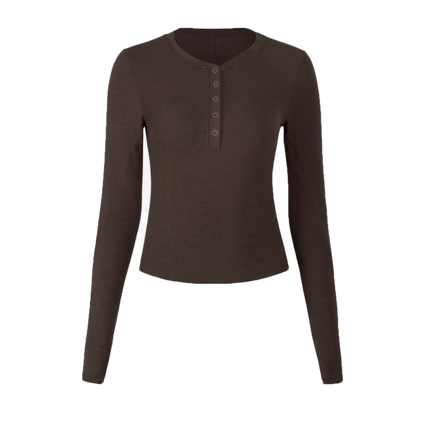 T-shirt henley femme — tissu respirant et élastique pour yoga et course
