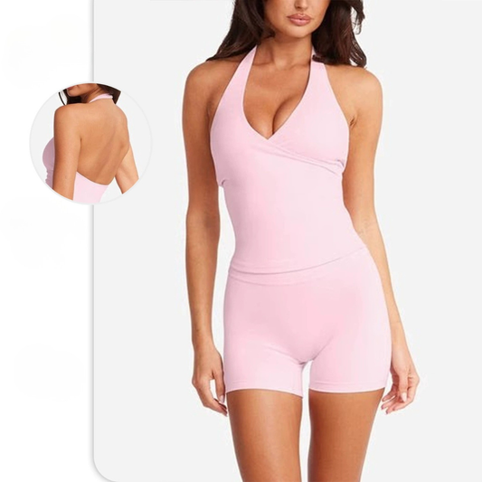 Ensemble sport deux pièces — soutien-gorge à col en V et short