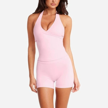 Ensemble sport deux pièces — soutien-gorge à col en V et short