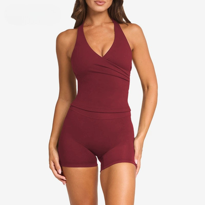 Ensemble sport deux pièces — soutien-gorge à col en V et short