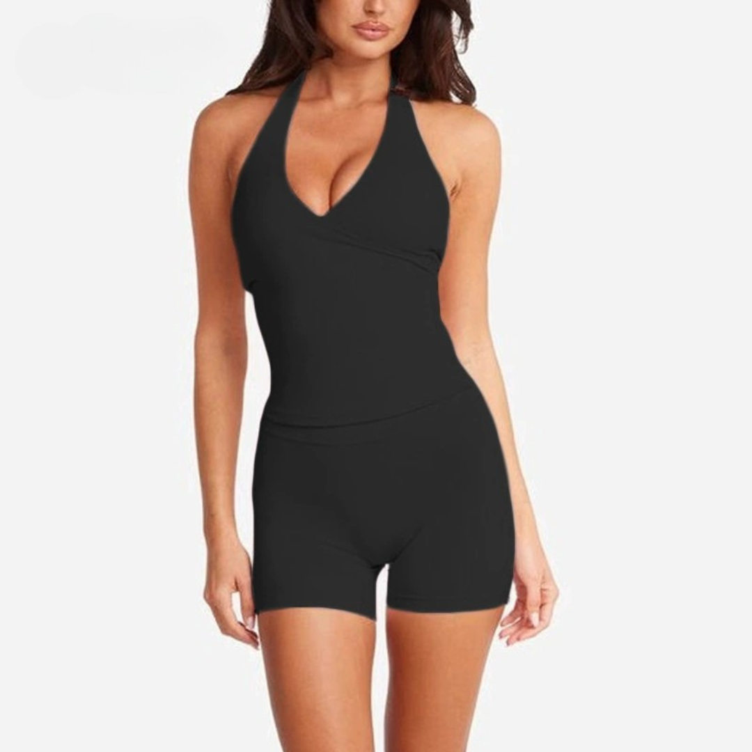 Ensemble sport deux pièces — soutien-gorge à col en V et short
