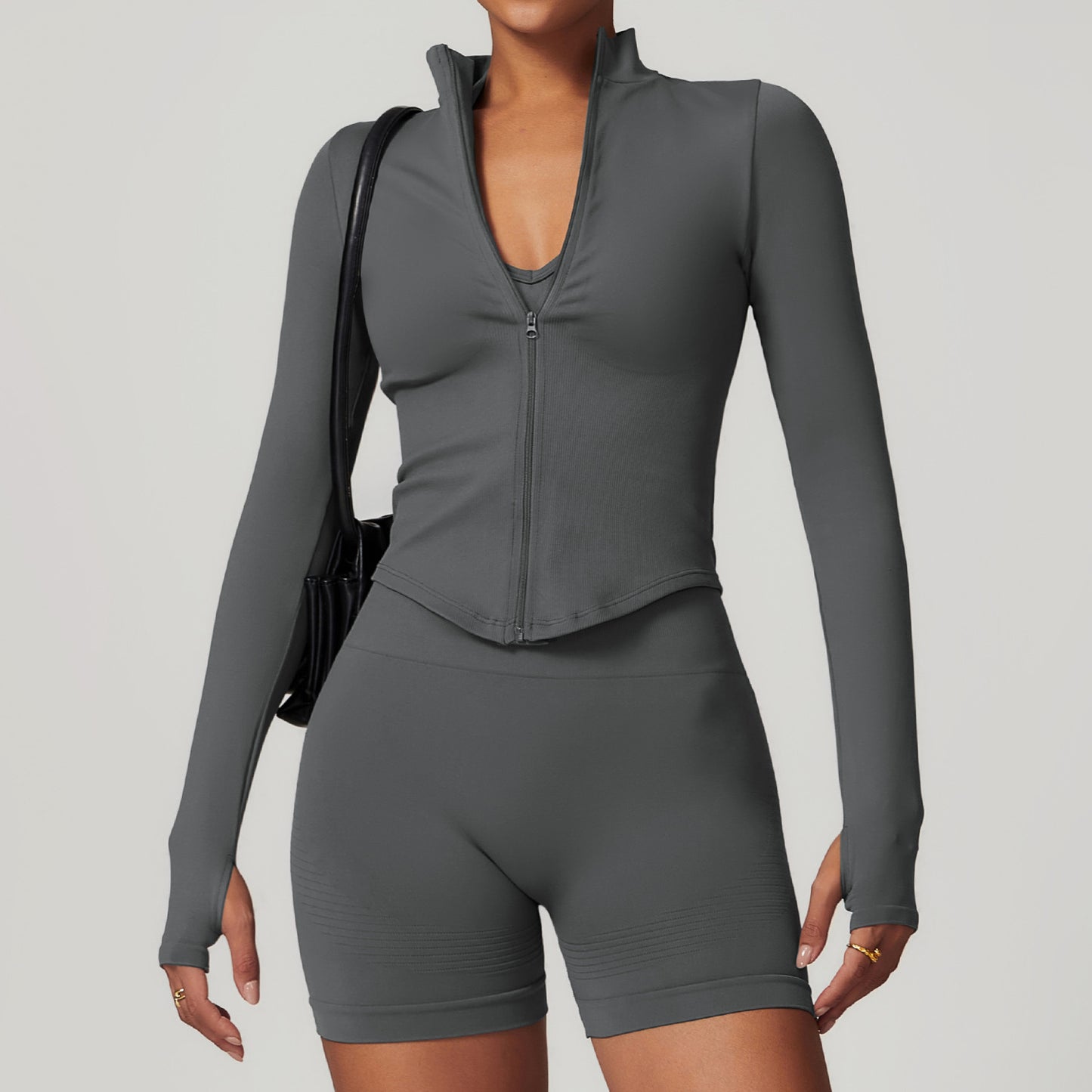 Veste de yoga à manches longues zippée – col montant