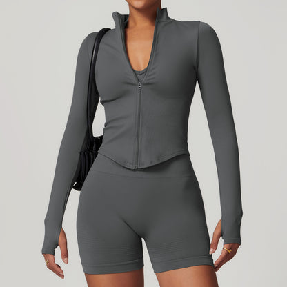 Veste de yoga à manches longues zippée – col montant