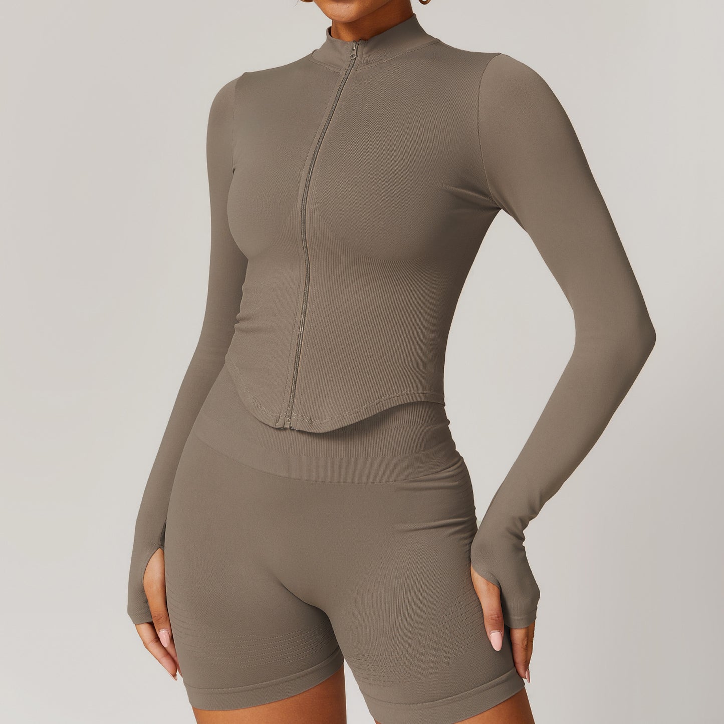 Veste de yoga à manches longues zippée – col montant