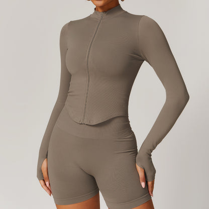 Veste de yoga à manches longues zippée – col montant