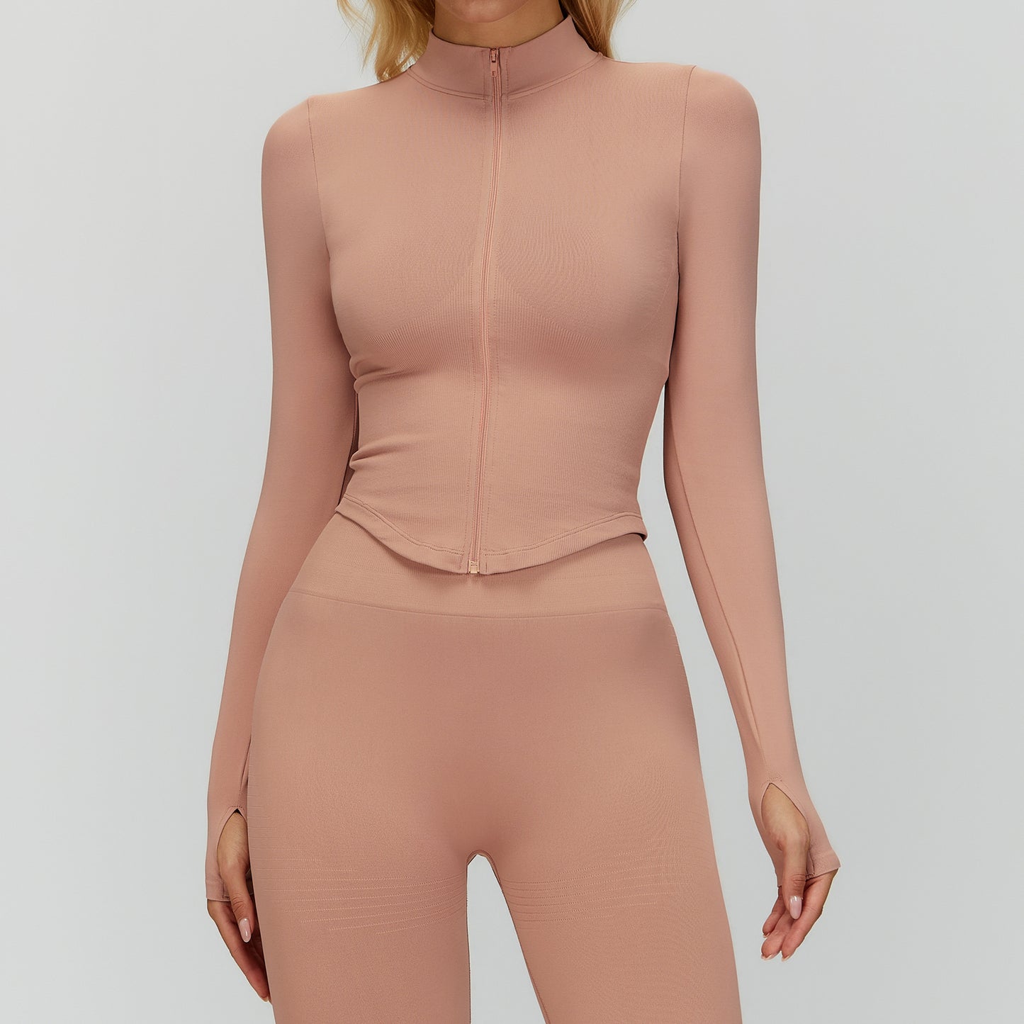 Veste de yoga à manches longues zippée – col montant