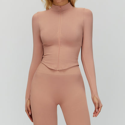 Veste de yoga à manches longues zippée – col montant