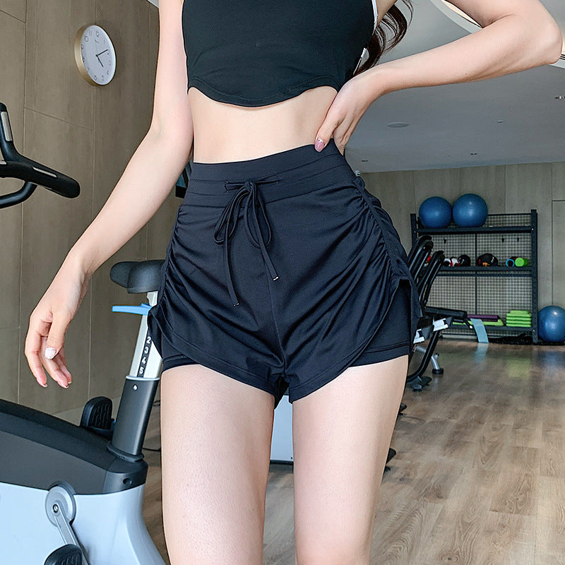 Shorts de yoga d'été pour femmes — pantalon de fitness à deux pièces avec plis