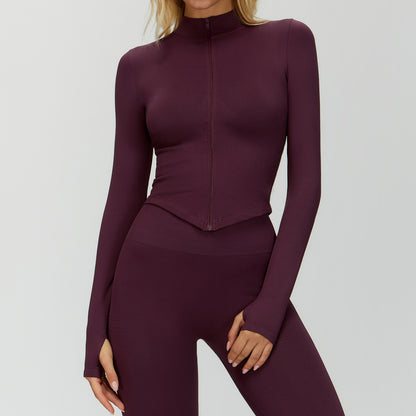 Veste de yoga à manches longues zippée – col montant