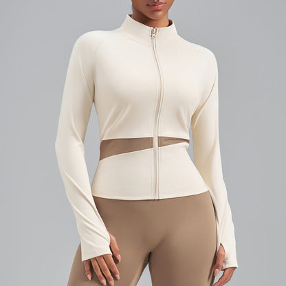 Veste de yoga bicolore à empiècements croisés — haut de sport effet chair