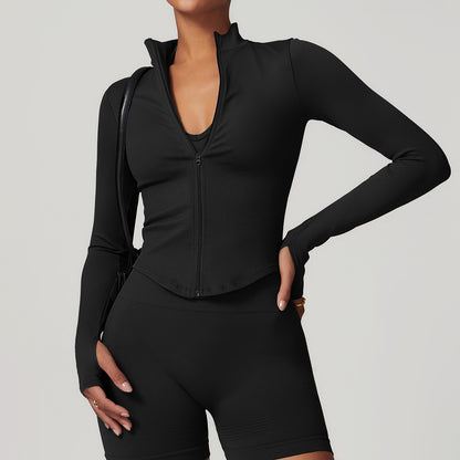 Veste de yoga à manches longues zippée – col montant