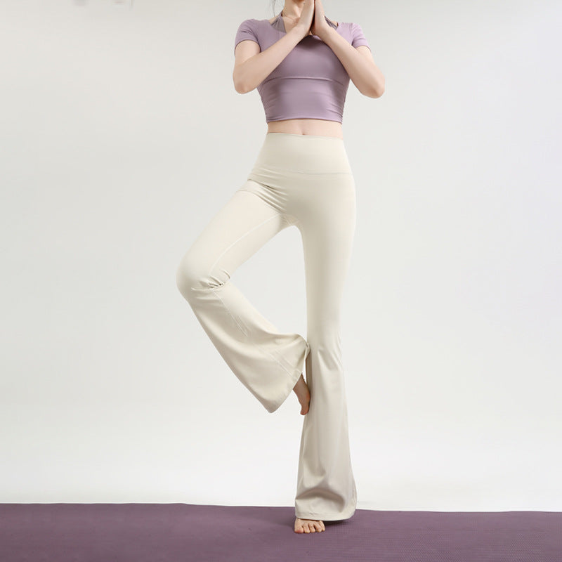 Pantalon évasé ajusté femme — idéal yoga, taille élastique