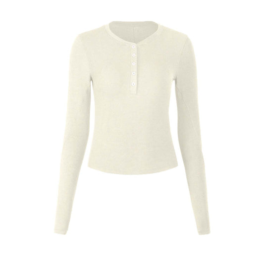 T-shirt henley femme — tissu respirant et élastique pour yoga et course