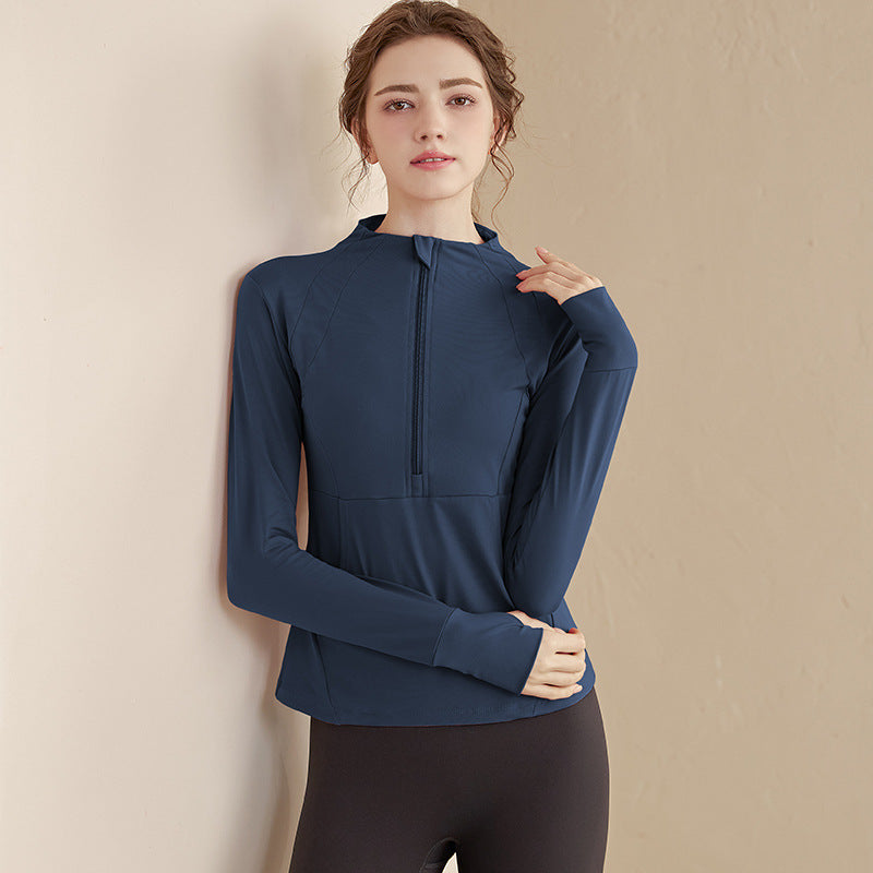 Haut de yoga ajusté à demi-zip pour femme — Idéal pour le fitness et la course