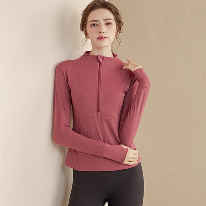 Haut de yoga ajusté à demi-zip pour femme — Idéal pour le fitness et la course