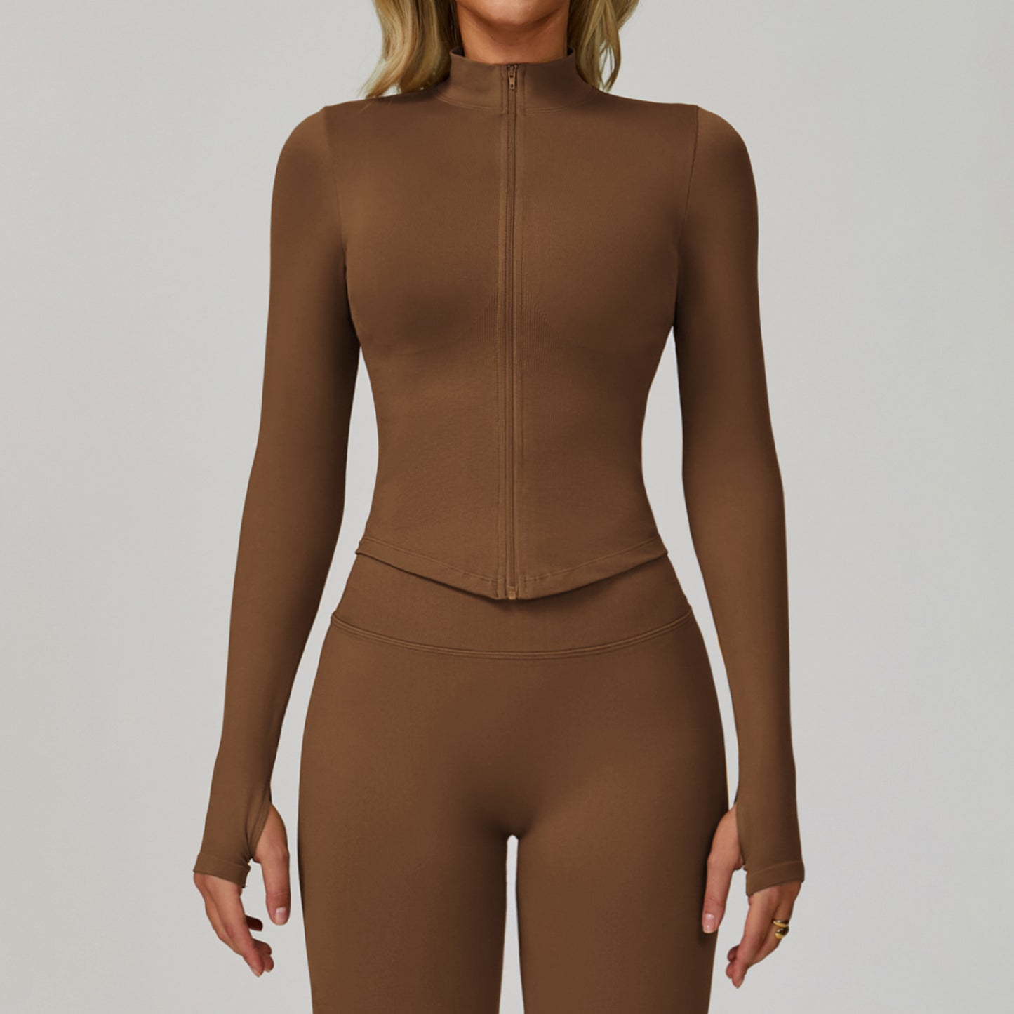 Veste de yoga à manches longues zippée – col montant