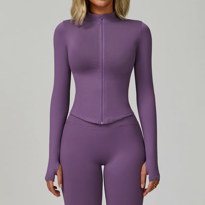 Veste de yoga à manches longues zippée – col montant