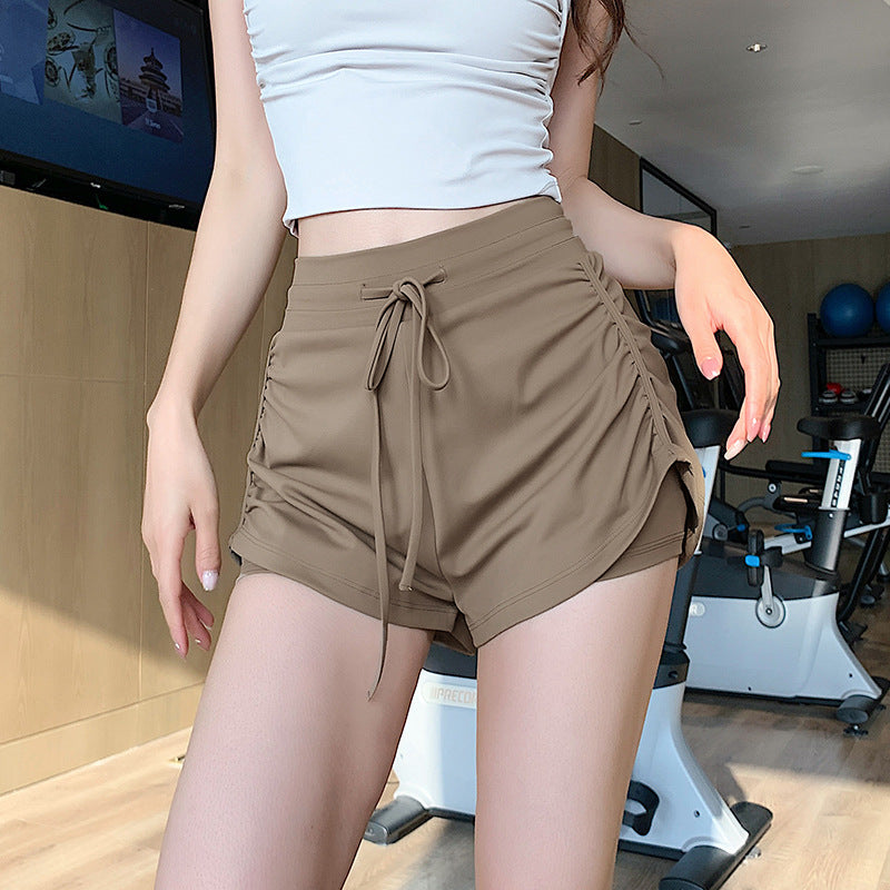 Shorts de yoga d'été pour femmes — pantalon de fitness à deux pièces avec plis